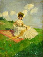 Brettschneider jelzéssel: Kisasszony a szabadban.Olaj, vászon, jelzett, keretben, 63×50 cm