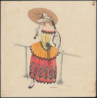 cca 1910 Wiener Werkstätte, kézzel színezett nyomat, s: Mela Koehler, 19,5×19,5 cm /  cca 1910 Wiener Werkstätte hand-coloured print, s: Mela Koehler, 19,5×19,5 cm