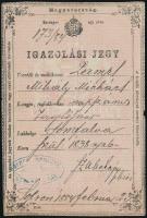 1884 Sopron, Igazolási jegy, 15 kr okmánybélyeggel