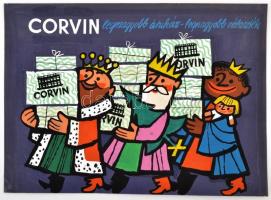 Lengyel Sándor (1930-1988): Corvin: legnagyobb áruház - legnagyobb választék, reklámterv, vegyes technika, papír, hátulján jelzett, 23×32 cm