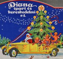 Kónya Zoltán (1891-?): Diana Ipari és Kereskedelmi Rt. csokoládé és karácsonyfa díszei, litho dobozp...