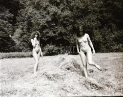 cca 1975 Szép leányok levetkőzve, szolidan erotikus felvételek, 13 db vintage negatív, 6x6 cm