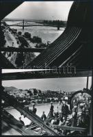 cca 1963 és 1966 Budapest, villamosok az Erzsébet híd budai hídfőjénél, 2 db vintage fotó, 9x14 cm és 13x18 cm