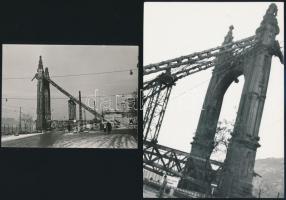 cca 1963 és 1966 Budapest, villamosok az Erzsébet híd budai hídfőjénél, 2 db vintage fotó, 9x14 cm é...