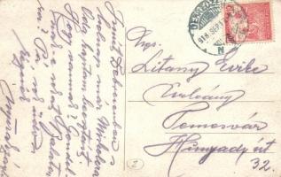 Debrecen, Ferenc József út, Schweitzer Testvérek varrógép üzlete, villamos (EK)