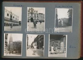 cca 1937 Családi fotóalbum sok helyszínnel, 120 fotóval különféle témákról (cserkészek, autó, szobro...