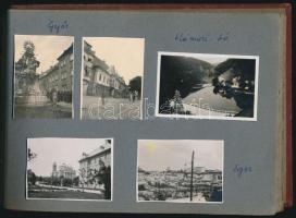 cca 1937 Családi fotóalbum sok helyszínnel, 120 fotóval különféle témákról (cserkészek, autó, szobro...