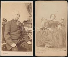 cca 1864 Vizitkártya méretű fényképek, 2 db vintage műtermi fotó, 10,5x6 cm