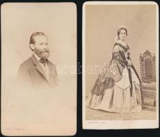 cca 1866 Vizitkártya méretű fényképek, 2 db vintage műtermi fotó, 10,5x6 cm