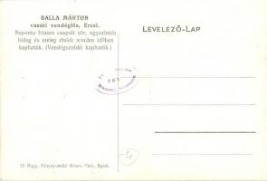 Ercsi, Cukorgyár, Vasútállomás, vagonok + hátoldalon Balla Márton vasúti vendéglős reklámja