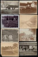 cca 1910 Jómódú család vidéki birtokán készült 17 db vintage fénykép különféle témákról (hintó, falusi ünnep, állattartás, ökrös szekér, napszámosok, stb.), 10x8 cm és 12x9 cm