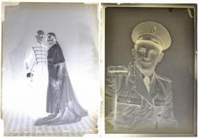 cca 1930-1950 Eger, katonai felvételek a Foto-GRÁF műteremből, 15 db vintage üveglemez negatív, 12x16 cm