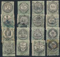 1868 Határőrvidék 15 db okmánybélyeg + 1870 50kr hártyapapíron / 15 fiscal stamps + 1 stamp thin paper