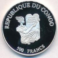 Kongó Köztársaság 1996. 500Fr Ag hátlapon multicolor festett oroszlán T:PP
Congo Republic 1996. 500...