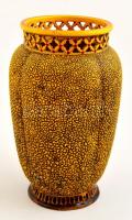 cca 1880 Zsolnay tiger mázas váza, porcelánfajansz, máz hibával, jelzett (mélynyomás), formaszám: 1556, m:22 cm