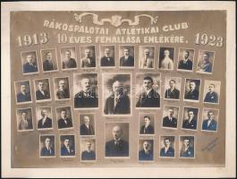 1923 a Rákospalotai Atlétikai Club jubileumi tablója, Faragó újpesti műterméből, kartonra ragasztva, 16,5×22,5 cm