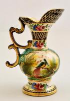 H. Bequet Quaregnon porcelán díszkancsó, kézzel festett, jelzett, kis kopásokkal, m: 17,5 cm