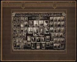 1924 Budapest, X., ker., Százados úti Polgári Fiúiskola tanárai és végzős növendékei, kistabló nevesített portrékkal, 15x22 cm, karton 25x31 cm