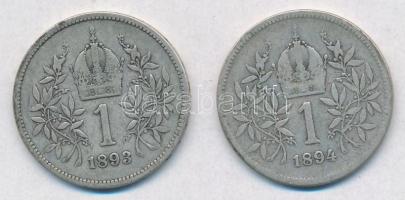 Ausztria 1893-1894. 1K Ag "Ferenc József" (2x) T:2-,3
Austria 1893-1894. 1 Corona "F...