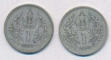 Ausztria 1893-1898. 1K Ag "Ferenc József" (2x) T:2-,3
Austria 1893-1898. 1 Corona "F...