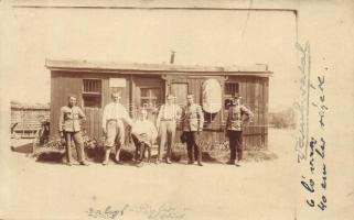 1927 Nyírábrány, Vámhivatal, hivatali dolgozók, kerékpár. A hivatalban 6 ló van, 40 ember részére. photo (fa)