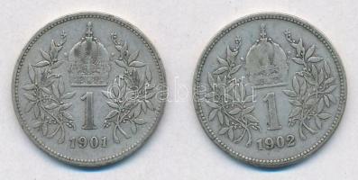 Ausztria 1901-1902. 1K Ag "Ferenc József" (2x) T:2-
Austria 1901-1902. 1 Corona "Fra...