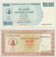 Zimbabwe 2003. 20.000$ + 2006. 100.000$ Reserve Bank of Zimbabwe bemutatóra szóló csekk T:III Zimbabwe 2003. 20.000 Dollars + 2006. 100.000 Dollars Reserve Bank of Zimbabwe bearer cheque C:F