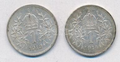 Ausztria 1913-1914. 1K Ag "Ferenc József" (2x) T:2
Austria 1913-1914. 1 Corona "Fran...