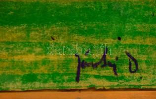 Jándi jelzéssel: Faluhatár. Vegyes technika, papír, üvegezett keretben, 29×35 cm