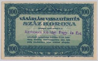 ~1920. 100K Vásárlási visszatérítés Kevermes Községi Fogy. és Ért. felülbélyegzéssel T:II-