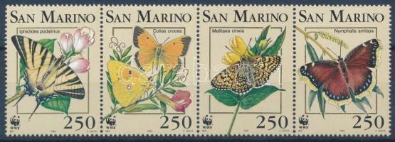 Lepkék négyescsík  + 4 db FDC Butterfly set in stripe of 4 + 4 FDC