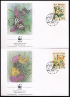 Butterfly set in stripe of 4 + 4 FDC Lepkék négyescsík  +  4 db FDC