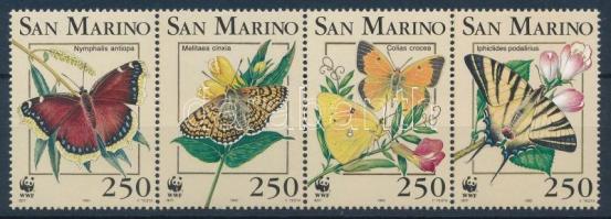 Butterfly set in stripe of 4 + 4 FDC Lepkék négyescsík  +  4 db FDC