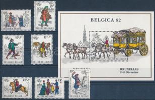 International Stamp Exhibition  BELGICA '82 set + block, Nemzetközi bélyegkiállítás BELGICA '82, Brüsszel I-II  + sor  + blokk