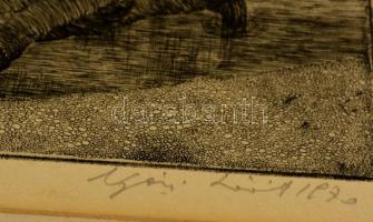 Nyári Lóránt (1928-1982): Tatai tó. Rézkarc, papír, jelzett, paszpartuban, 30x39 cm