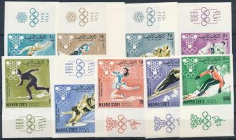 1967 Téli olimpiai játékok vágott sor ívszéli és ívsarki értékekkel, ívszéli ötkarikás nyomat Mi 39-47