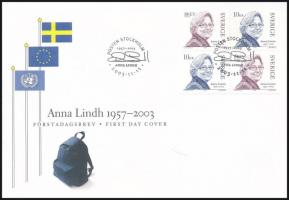 Anna Lindh's death stamp-booklet sheet FDC Anna Lindh halála bélyegfüzetlap FDC-n