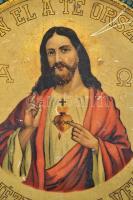 1908 Incéd, Szentképes fém fali tábla, hátoldalán szabari templom felépítése javára tett felajánlás,...