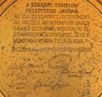 1908 Incéd, Szentképes fém fali tábla, hátoldalán szabari templom felépítése javára tett felajánlás,...