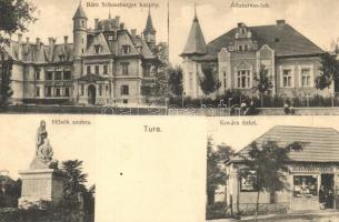 Tura, Báró Schlossberger kastély, Állatorvos lak, villa, Hősök szobra, Kovács Sándor üzlete