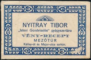 cca 1930 Mezőtúr, Nyitray Tibor Isteni Gondviselés gyógyszertára, reklámos receptboríték