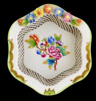 Herendi Viktória mintás porcelán áttört kínáló, kézzel festett, jelzett, apró lepattanásokkal, d: 15...