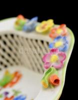 Herendi Viktória mintás porcelán áttört kínáló, kézzel festett, jelzett, apró lepattanásokkal, d: 15...