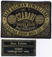 cca 1875 Zalaszabar, Baán Kálmán pincészete, 2 db borcímke