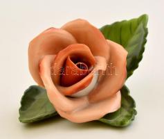 Herendi porcelán rózsa, kézzel festett, jelzett, hibátlan, 8,8x6 cm