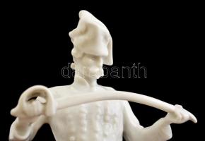 Herendi huszár figura, fehér mázas. Koronás jellel. Jelzett, hibátlan. / Antique Herend chinaware Hu...