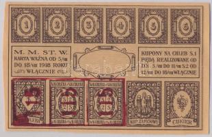 Lengyelország / Varsó 1918. Kenyér- és cukorjegyek, hamis felülbélyegzéssel T:I- Poland / Warsaw 1918. Bread and sugar coupons, with fake overprint C:AU