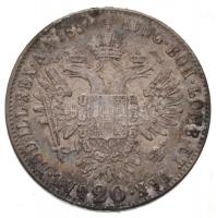 1854E 20kr Ag "Ferenc József" (4,34g) T:2 patina, peremen ragasztásnyom / Hungary 1854E 20...