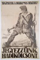 1917 Haranghy Jenő (1894-1951): Jegyezzünk hadikölcsönt, plakát, litográfia, Athenaeum Rt., restaurált, 94x62 cm / lithographic poster, restored, 94x62 cm