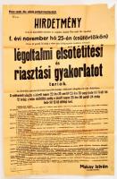 1937 Pécs, légoltalmi hirdetmény. Hátoldalán hajtásoknál megerősített. 62x92 cm